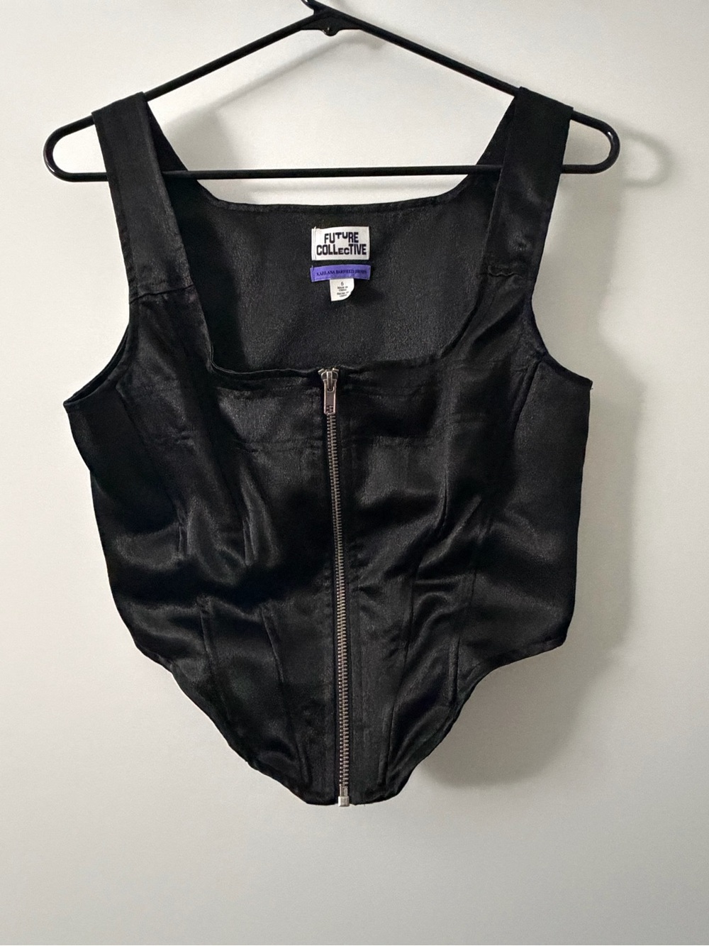 Future Collective Size 6 Corset Tank Full Zip Front Closure Bustier Black Used